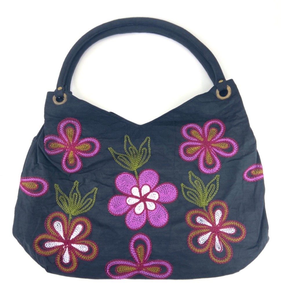 ANNA SUI(アナスイ) ハンドバッグ美品 - 黒×パープル 刺繍