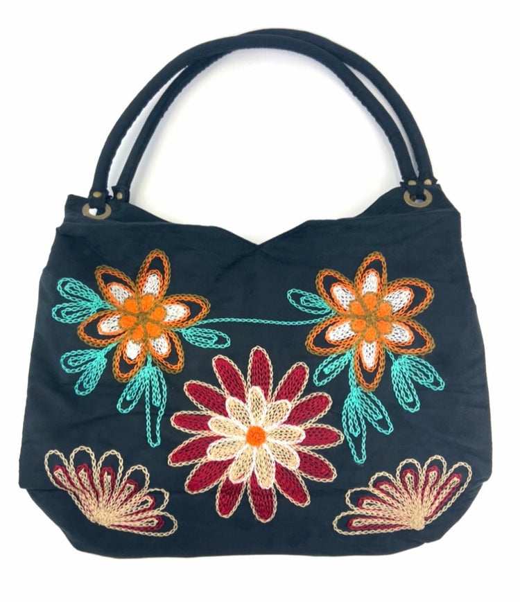 オリジナルベトナムバッグ quay 花刺繍バルーンバッグ ブラック